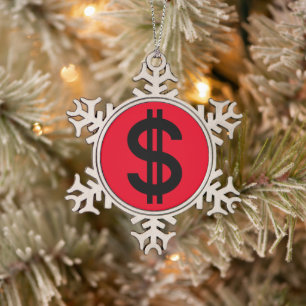 Dollar Sign  Snowflake Pewter Christmas Ornament