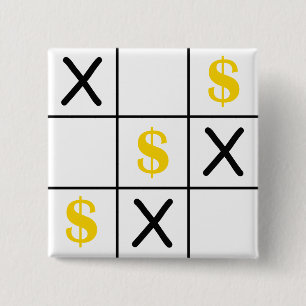 Dollar Tic Tac Toe 2 Inch Square Button