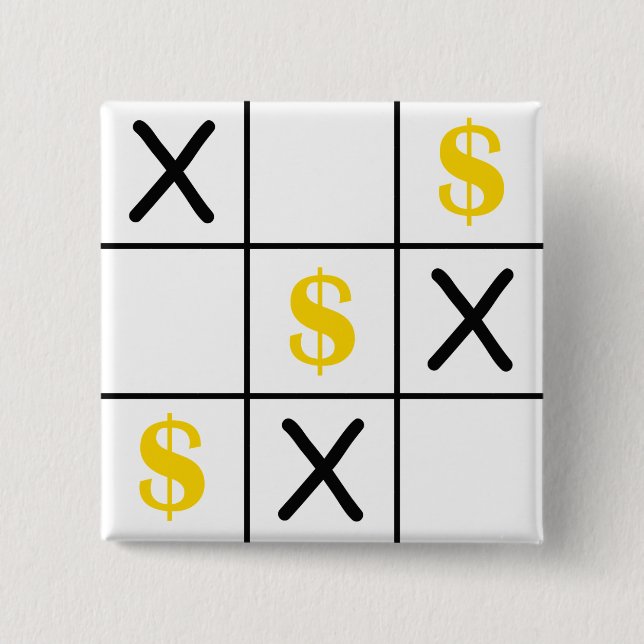 Dollar Tic Tac Toe 2 Inch Square Button (Front)