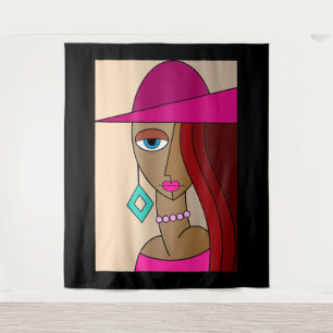 Dolled Up Redhead Women Beautiful Cubism Tapestry