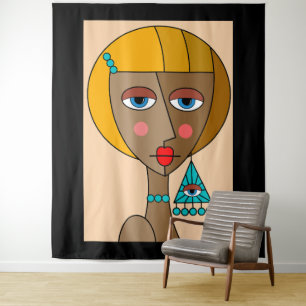Dolled Up Redhead Women Beautiful Cubism Tapestry