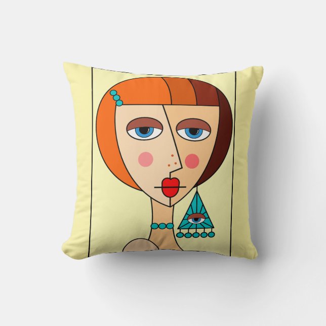 Dolled Up Redhead Women Beautiful Cubism Throw Pillow (Front)