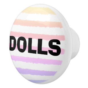 Dolls Pink Yellow Purple Watercolor Stripes Ceramic Knob
