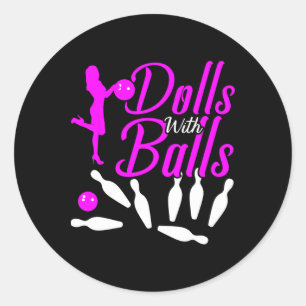 Dolls With Bowling Shirt Funny Bowler Bowling  Classic Round Sticker
