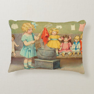 Dolly Laundry Girl Vintage Playing Dolls Cute Accent Pillow