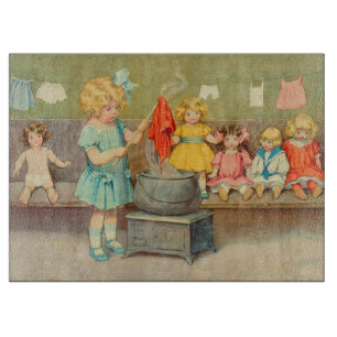 Dolly Laundry Girl Vintage Playing Dolls Cute Cutting Board