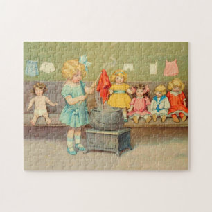 Dolly Laundry Girl Vintage Playing Dolls Cute Jigsaw Puzzle