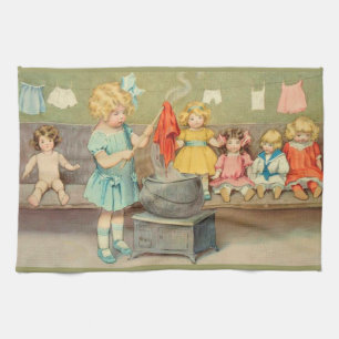 Dolly Laundry Girl Vintage Playing Dolls Cute Kitchen Towel