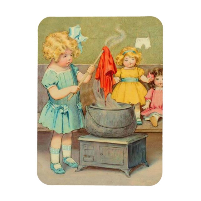Dolly Laundry Girl Vintage Playing Dolls Cute Magnet (Vertical)