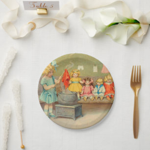 Dolly Laundry Girl Vintage Playing Dolls Cute Paper Plate