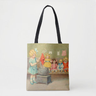 Dolly Laundry Girl Vintage Playing Dolls Cute Tote Bag