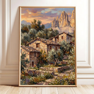 Dolomite Countryside Village Wall Art Canvas Print