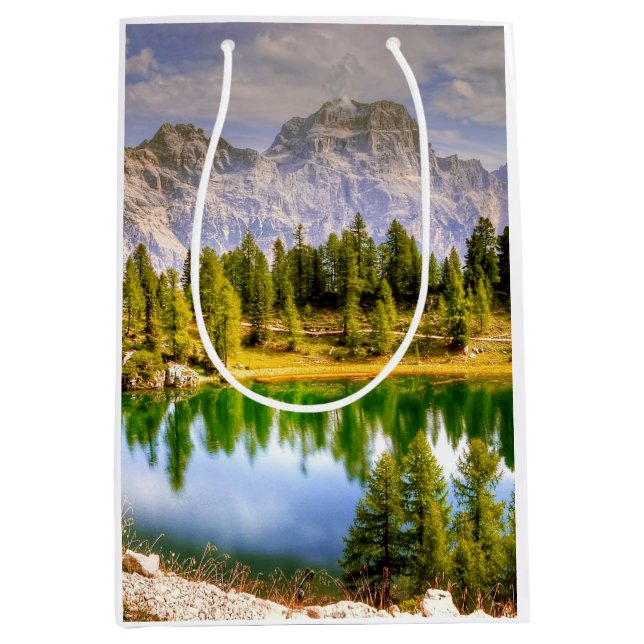 Dolomite Mountains and Lake Stunning Landscape Medium Gift Bag (Front)
