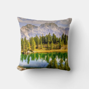Dolomite Mountains and Lake Stunning Landscape Throw Pillow