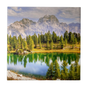 Dolomite Mountains and Lake Stunning Landscape Tile