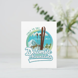 Dolomite mountains Italy ski logo Postcard