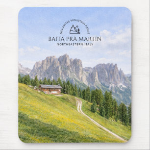 Dolomites Alpine Cabin Watercolor Nature Landscape Mouse Pad