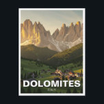 Dolomites Italy Travel Postcard<br><div class="desc">The Dolomites, a breathtaking mountain range in northern Italy, are renowned for their dramatic peaks, rugged cliffs, and stunning alpine landscapes. Part of the Southern Limestone Alps, these UNESCO World Heritage-listed mountains span the regions of Trentino-Alto Adige, Veneto, and Friuli Venezia Giulia, offering a paradise for outdoor enthusiasts year-round. The...</div>