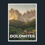 Dolomites Italy Travel Postcard<br><div class="desc">The Dolomites, a breathtaking mountain range in northern Italy, are renowned for their dramatic peaks, rugged cliffs, and stunning alpine landscapes. Part of the Southern Limestone Alps, these UNESCO World Heritage-listed mountains span the regions of Trentino-Alto Adige, Veneto, and Friuli Venezia Giulia, offering a paradise for outdoor enthusiasts year-round. The...</div>