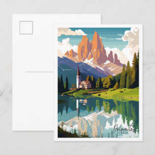 Dolomites Italy vintage travel illustration Postcard