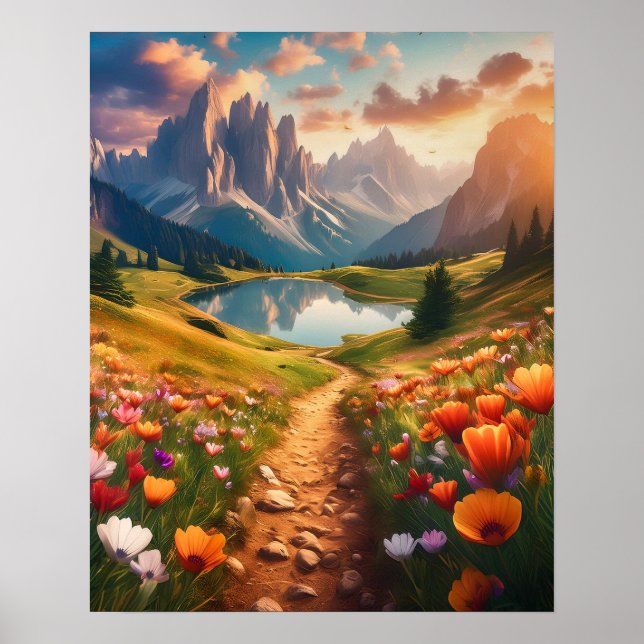 Dolomites Lake Vintage-Style Travel Poster (Front)