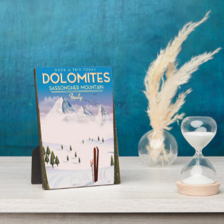 Dolomites Sassongher Mountain Italy travel poster Plaque