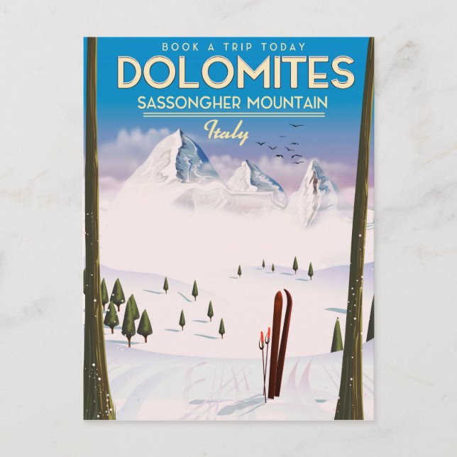 Dolomites  Sassongher Mountain Italy travel poster Postcard (Front)