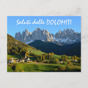 Dolomites village in fall italian text postcard