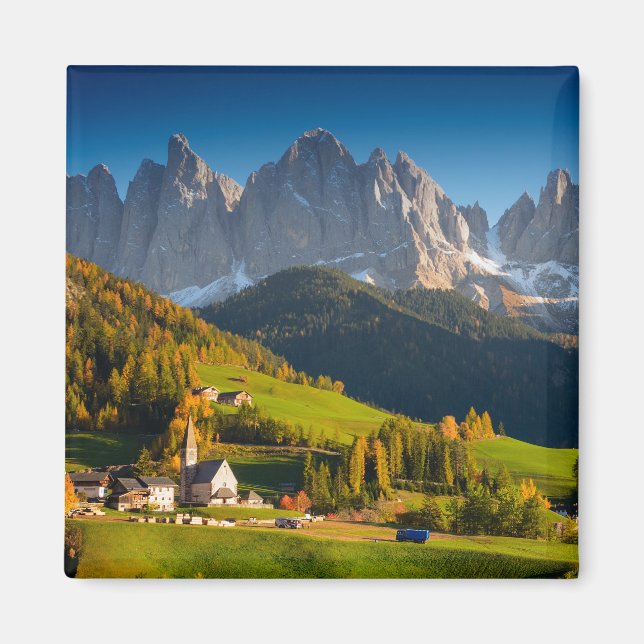 Dolomites village in fall souvenir magnet (Front)