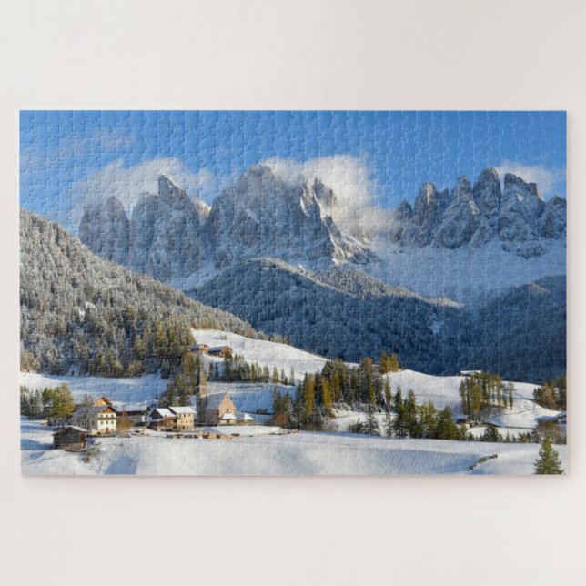 Dolomites village in the snow in winter jigsaw puzzle (Horizontal)