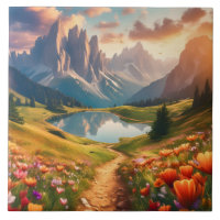 Dolomites Vintage-Style Travel Poster with Lake