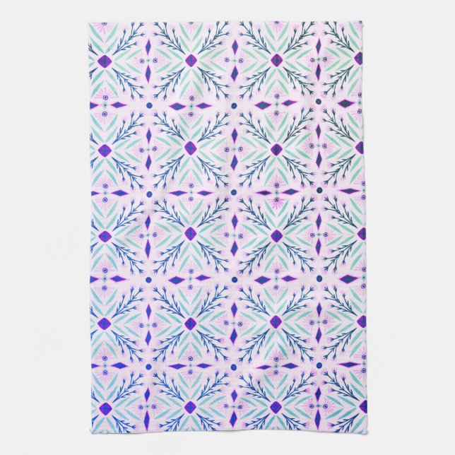 Dolores Tiles Pattern Purple Pink Mint Kitchen Towel (Vertical)