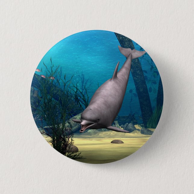 Dolphin 2 Inch Round Button (Front)