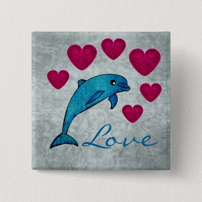 Dolphin 2 Inch Square Button (Front)