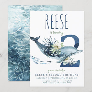 Dolphin 2nd Birthday Invitation