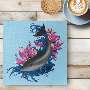 Dolphin and Cherry Blossoms Jigsaw Puzzle
