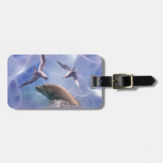Dolphin and diving birds luggage tag (Front Horizontal)