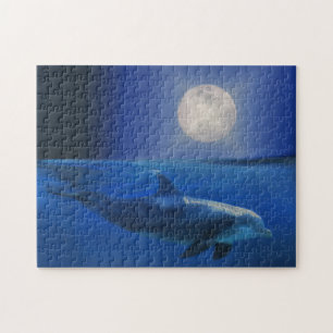 Dolphin and Full Moon Fantasy Jigsaw Puzzle