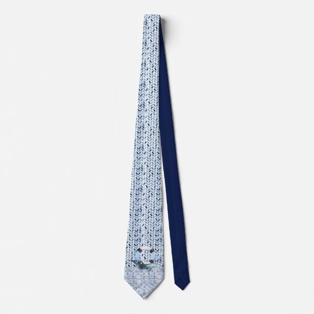 Dolphin and lifebuoy on maritime pattern  tie (Front)