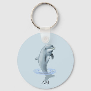 Dolphin and Monogram on Light Blue Keychain