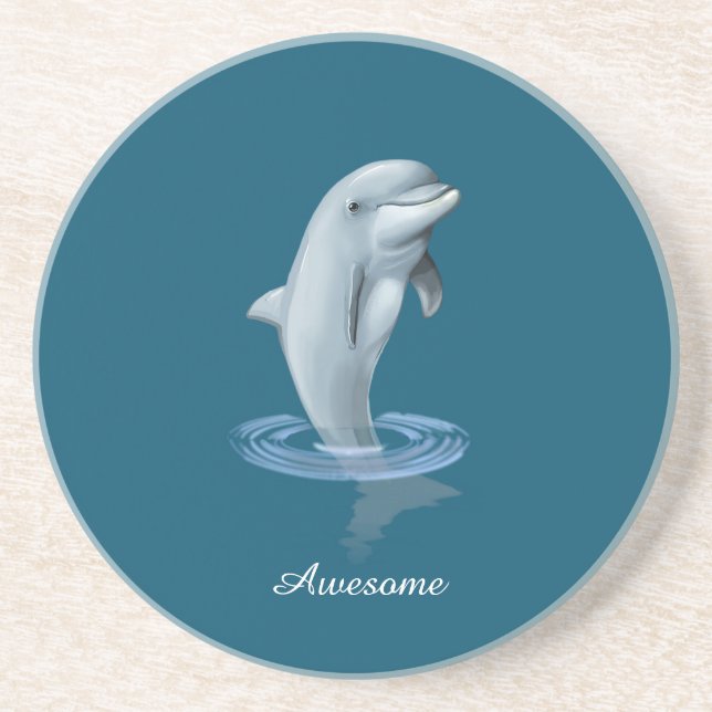 Dolphin and Script on Ocean Blue Coaster (Front)