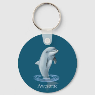 Dolphin and Text on Ocean Blue Keychain