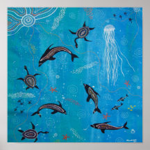Dolphin and Turtle Dreaming Poster