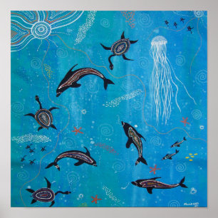 Dolphin and Turtle Dreaming Poster