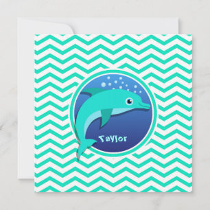 Dolphin; Aqua Green Chevron Invitation