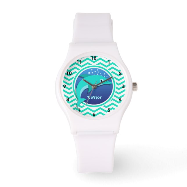 Dolphin; Aqua Green Chevron Watch (Front)
