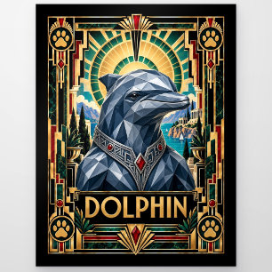 Dolphin, Art Deco Wildlife Postcard