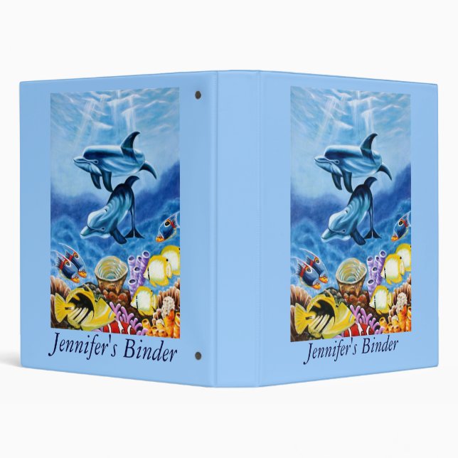 Dolphin Art Personalized School or Keepsake Binder (Background)