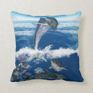 Dolphin Art Polyester Throw Pillow 16" x 16"