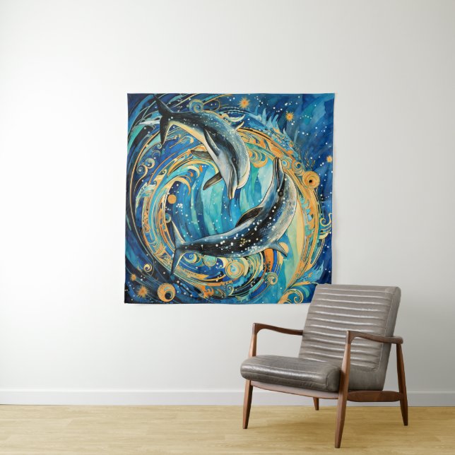 Dolphin art tapestry (In Situ (Horizontal))